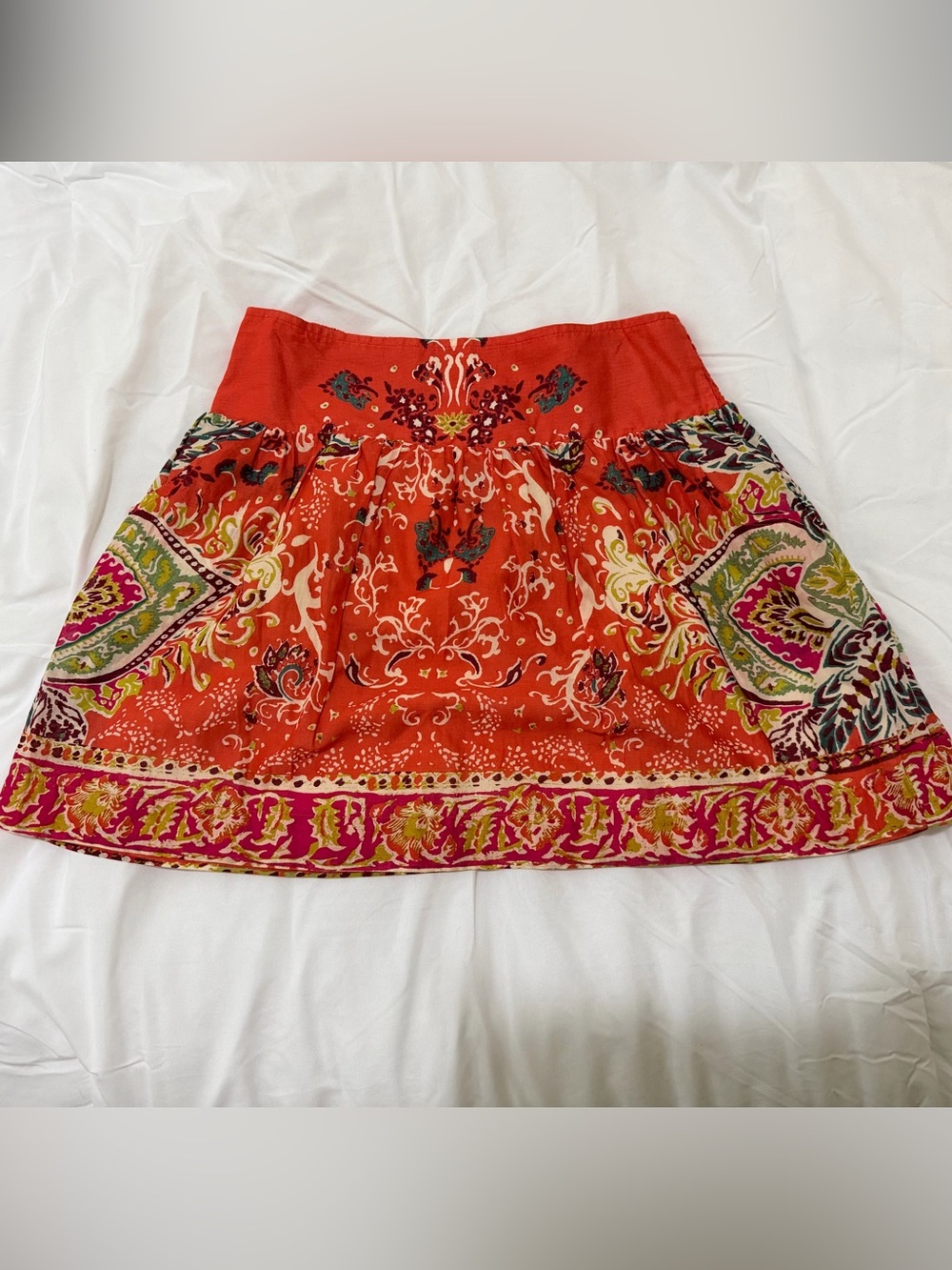 Lucky Brand Boho Paisley Floral Cotton Mini Skirt Coral Orange Size XS